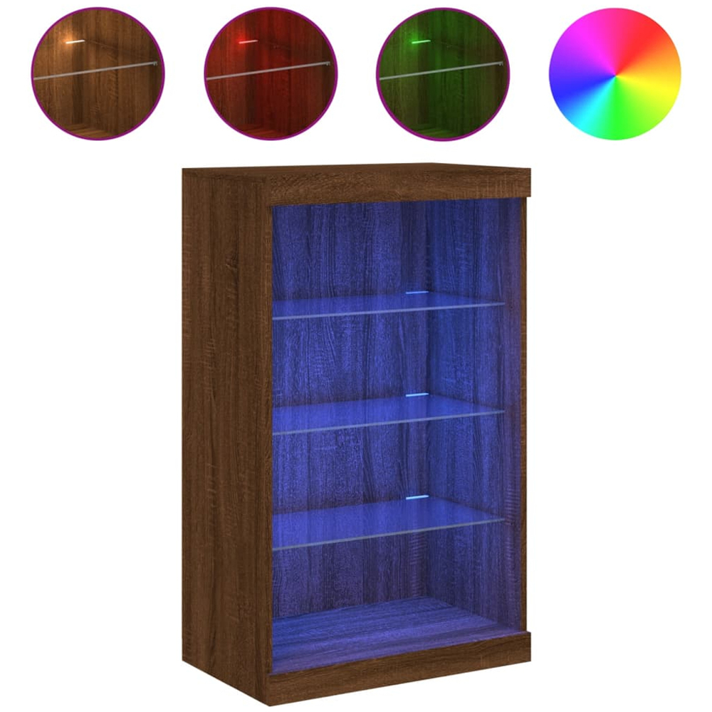 vidaXL 4 Drawer Brown Oak Narrow Sideboard with LED Lights Image 2