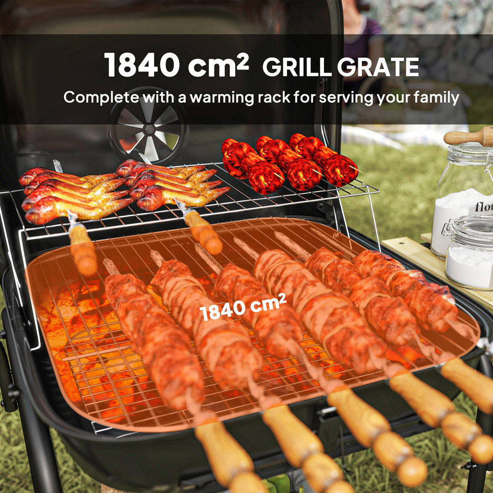 Outsunny Black Charcoal Barbecue Grill with Lockable Lid and Vent Image 4