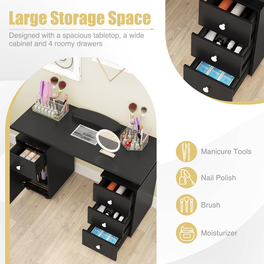 Costway Black Manicure Nail Table with Electric Dust Collector Image 5