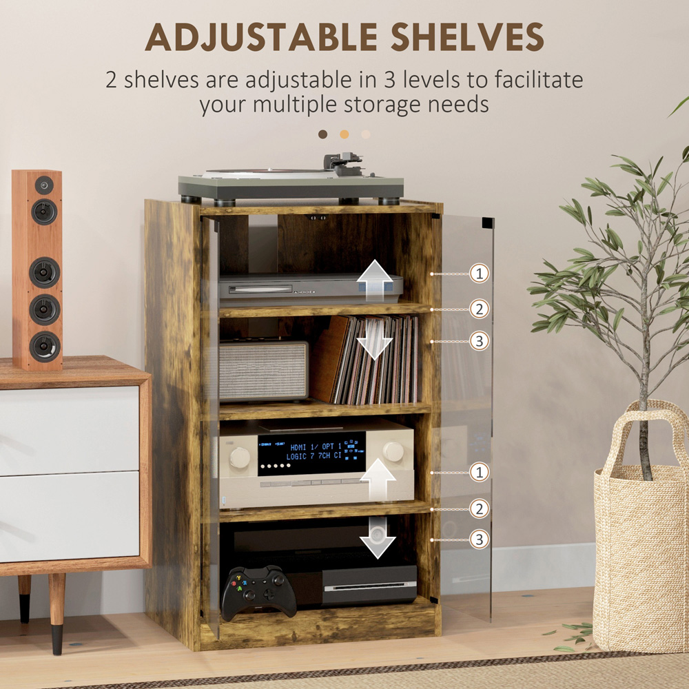 HOMCOM 4-Tier Rustic Brown Hi-Fi Stand with Adjustable Shelves Image 5