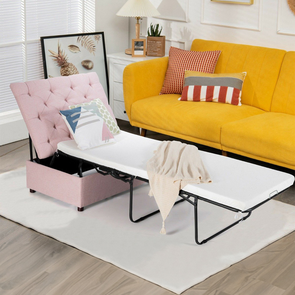 Costway Single Sleeper Pink Convertible Sofa Bed with Mattress Image 1
