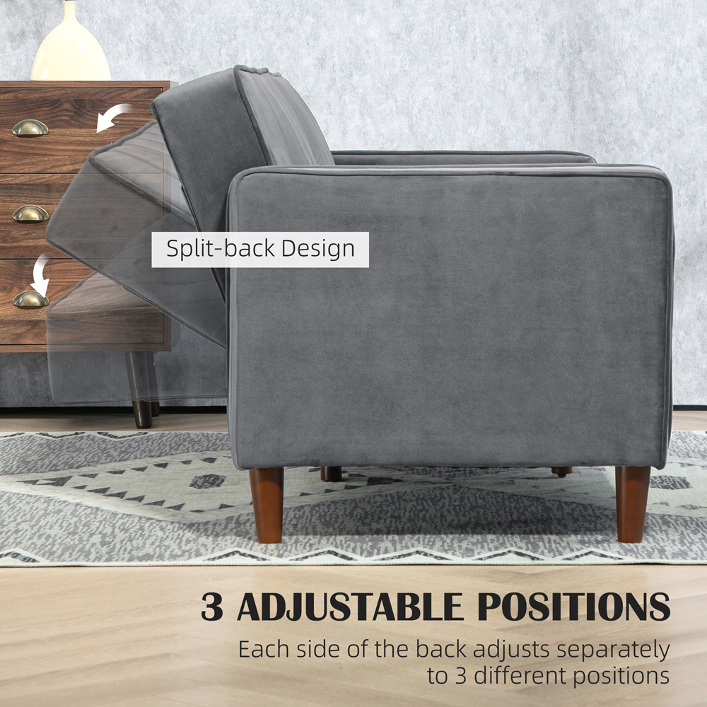 HOMCOM 3 Seater Dark Grey Velvet Button Tufted Sofa Bed Image 5