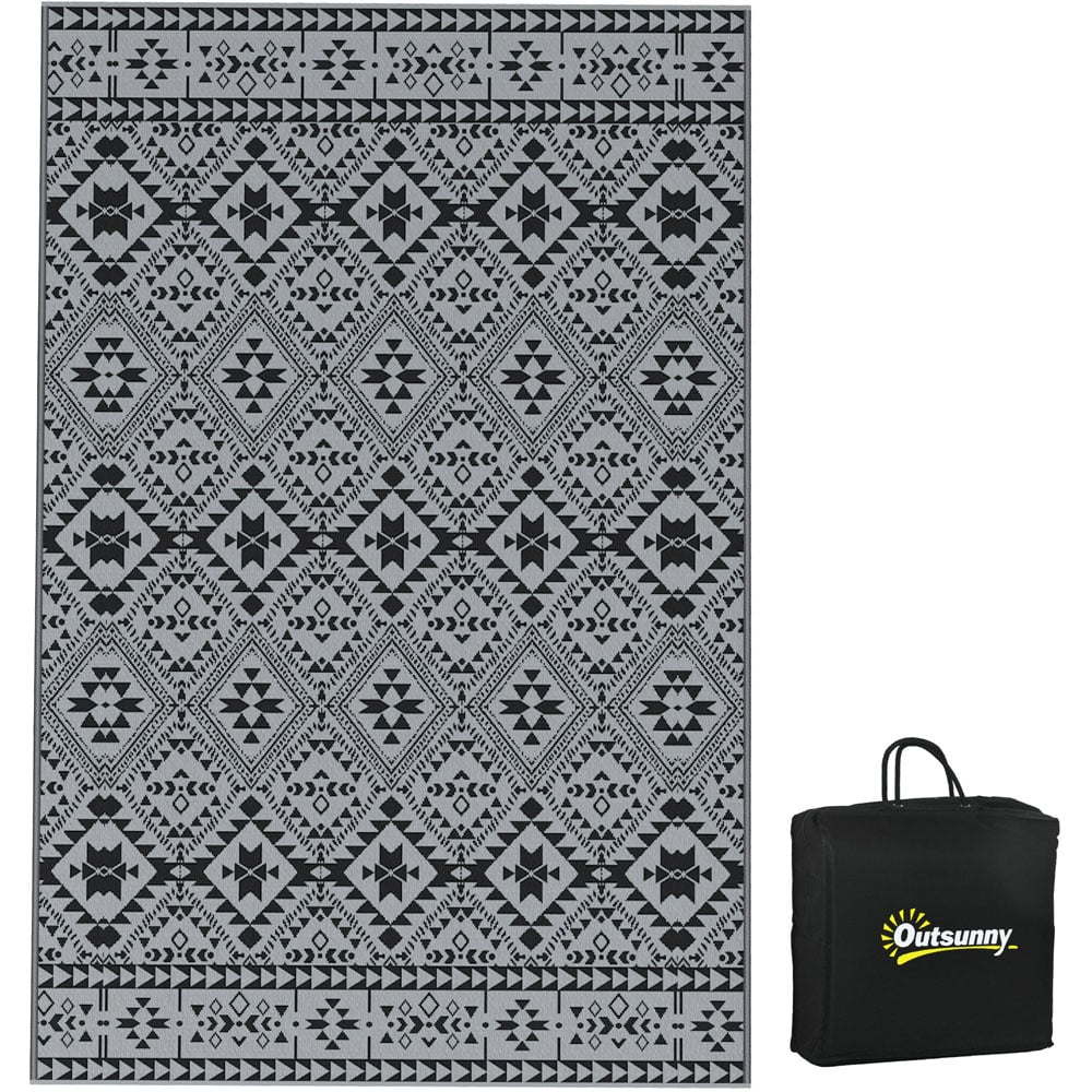 Outsunny Black and Grey Reversible Outdoor Rug with Carry Bag 182 x 274cm Image 1