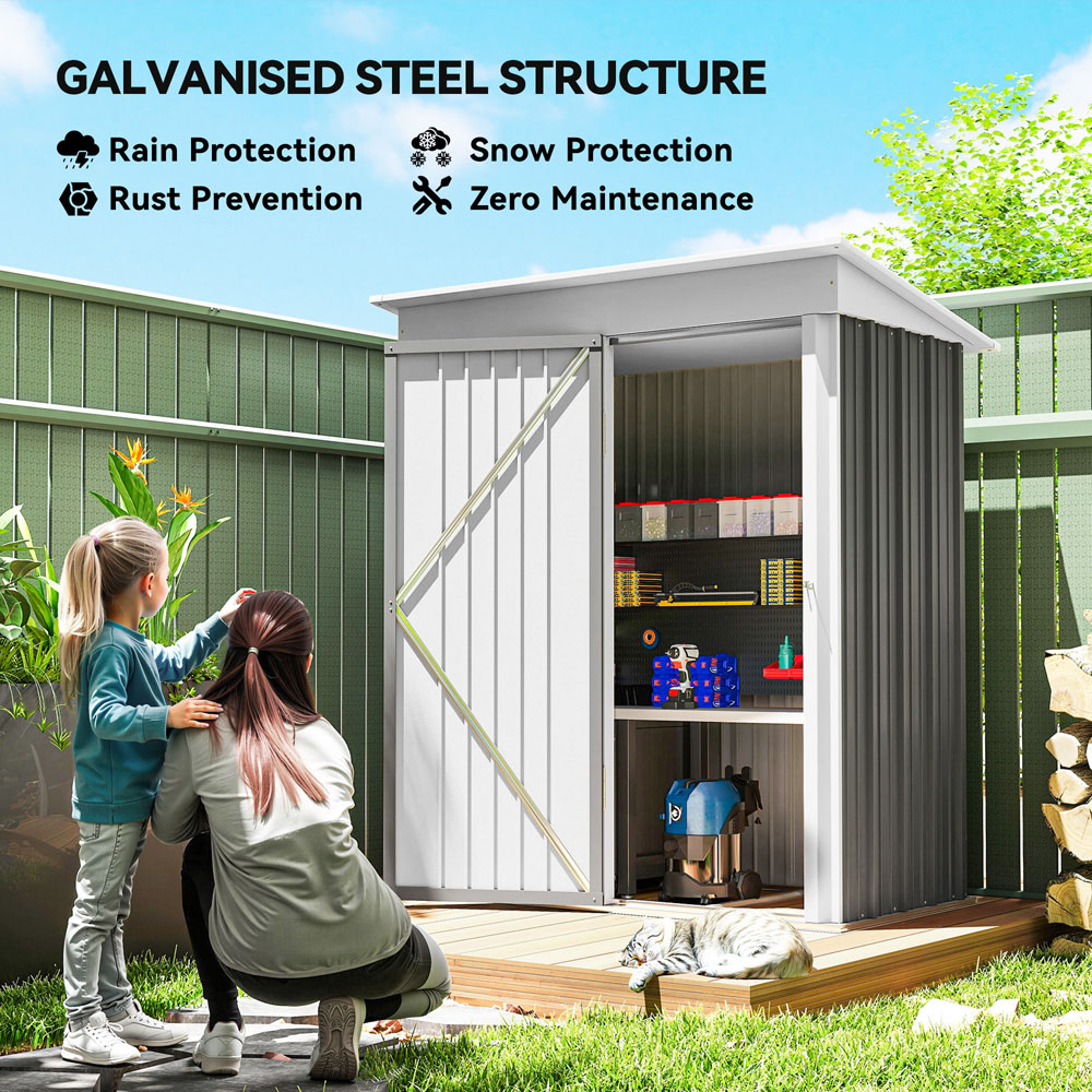 Outsunny 5 x 6ft Grey Metal Lean To Pent Garden Shed Image 3