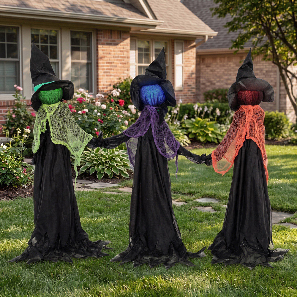 HOMCOM Light Up Animated Holding Hands Witches Halloween Decoration 4ft Image 4