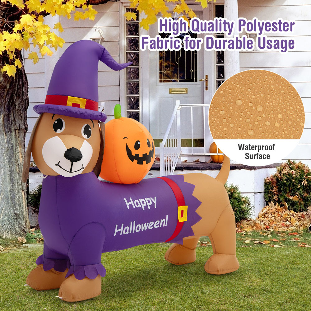 Costway Dachshund Dog with Pumpkin Inflatable Halloween Decoration Image 5