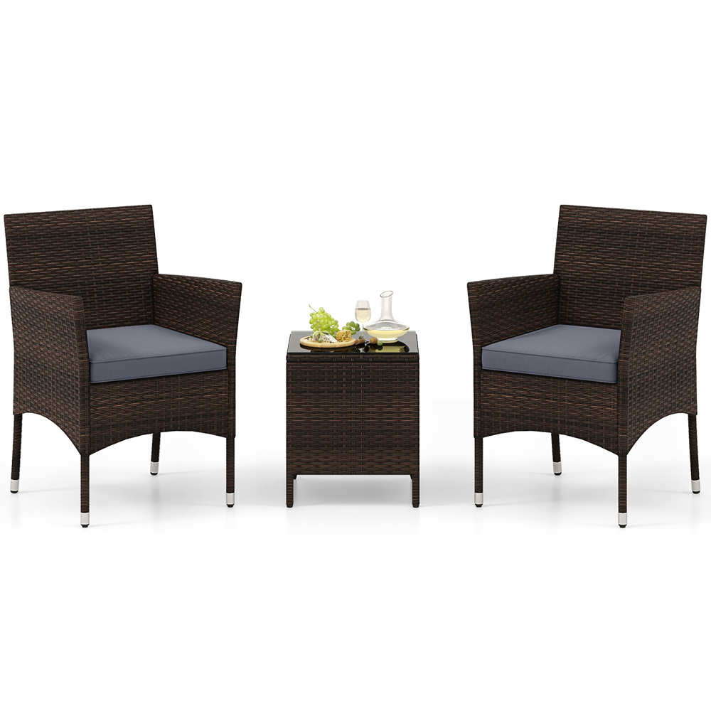 Costway 2 Seater Grey Patio Rattan Furniture Set with Cushion Image 2