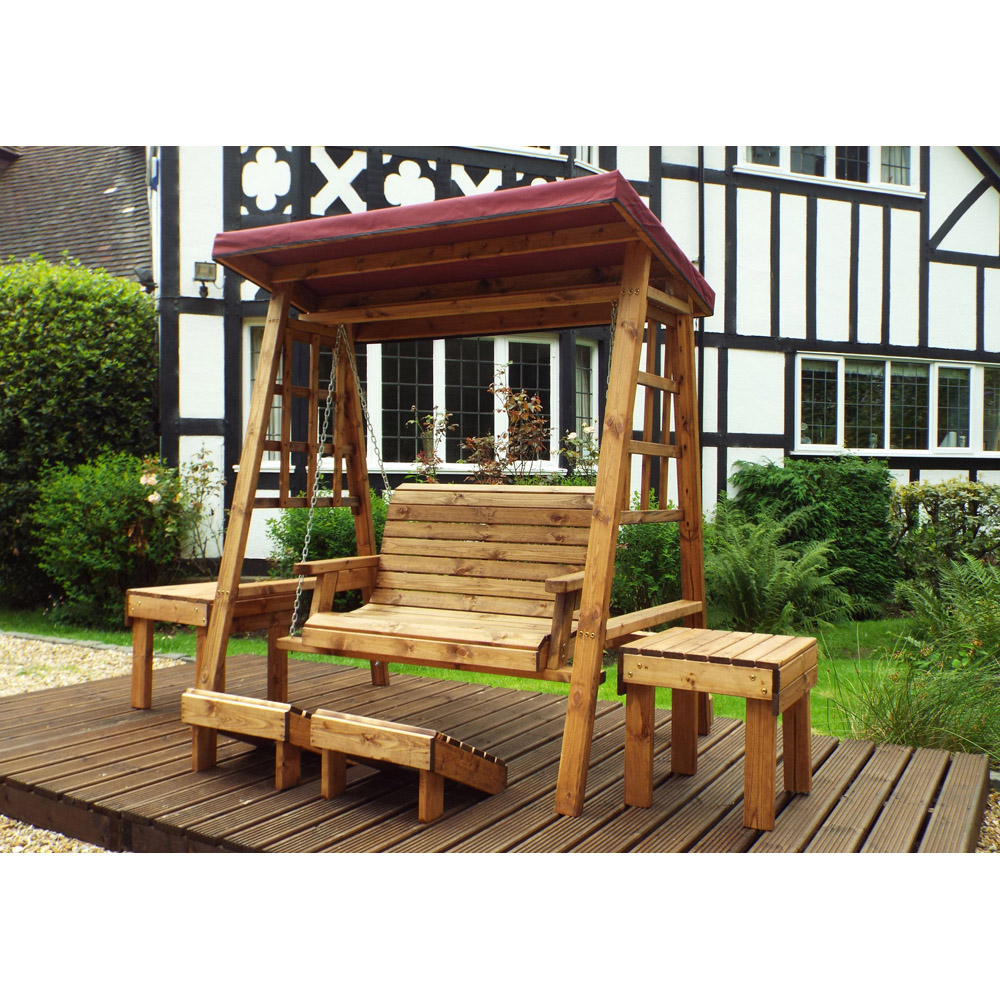 Charles Taylor Dorset 2 Seater Swing with Burgundy Cushions and Roof Cover Image 6
