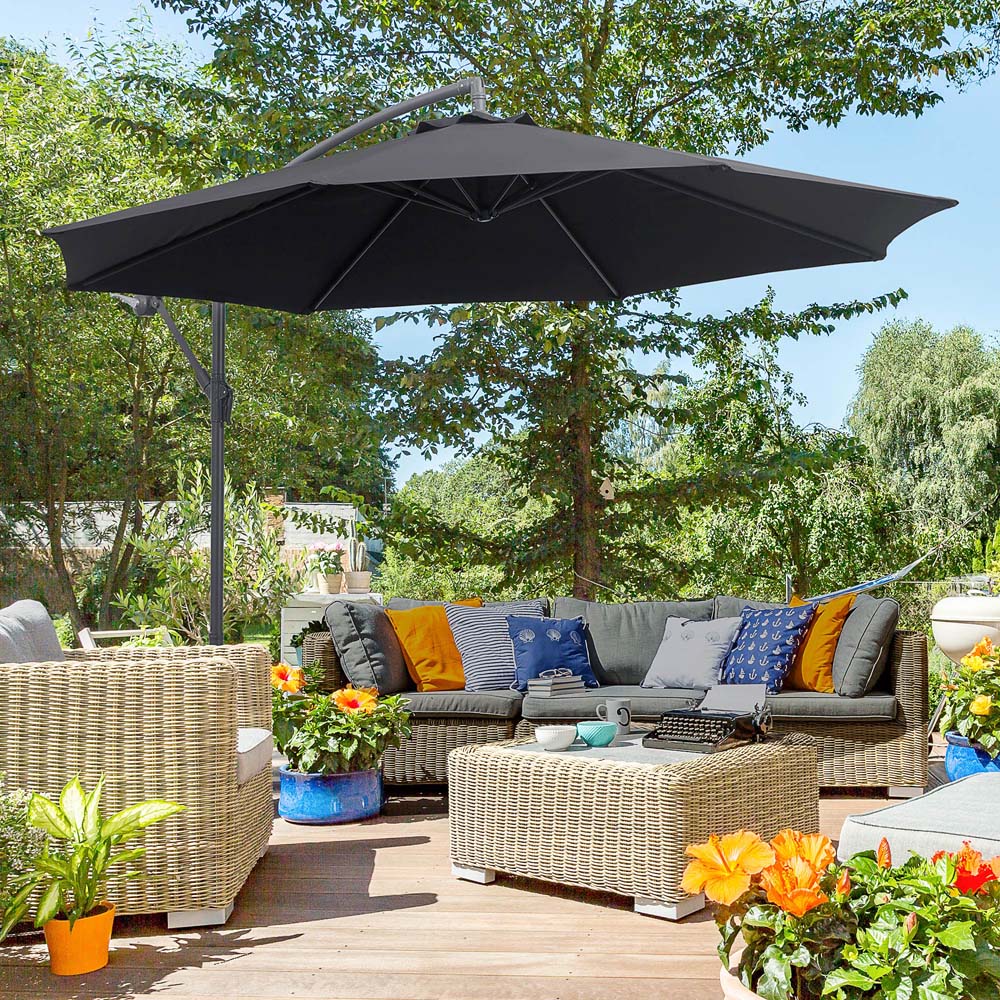 Outsunny Black Crank and Tilt Cantilever Banana Parasol with Cross Base 3m Image 2