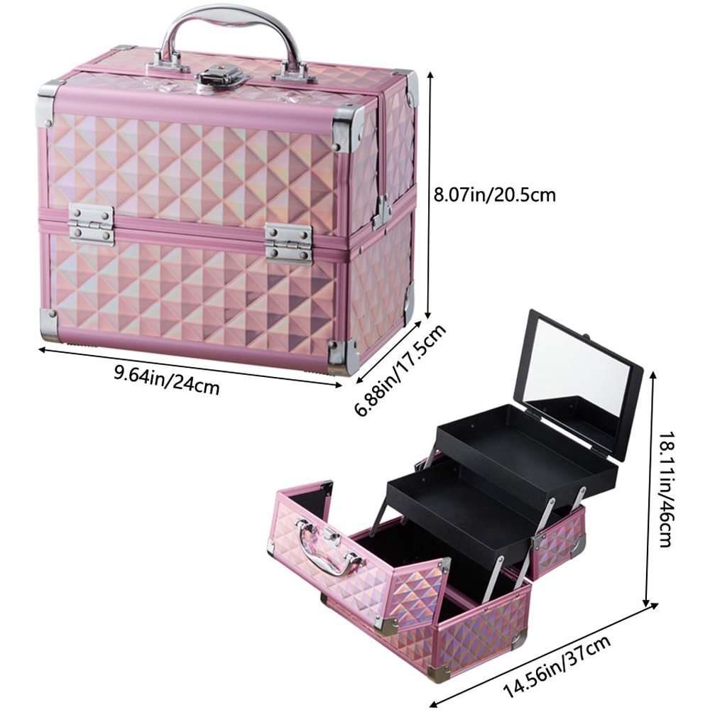 Living and Home Pink 2 Tray Professional Makeup Box with Mirror Image 8