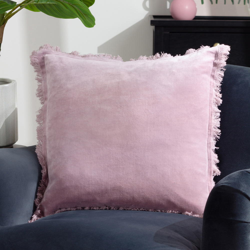 furn. Gracie Lilac Velvet Fringed Cushion Image 2
