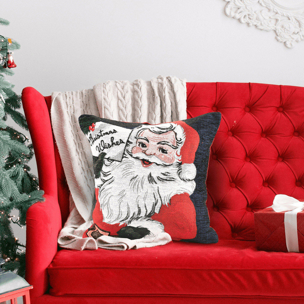 Noel Square Xmas Santa Wishes Cotton Chenille Cushion Image 4