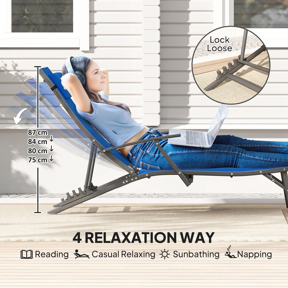 Outsunny Set of 2 Blue Folding Sun Lounger Image 4