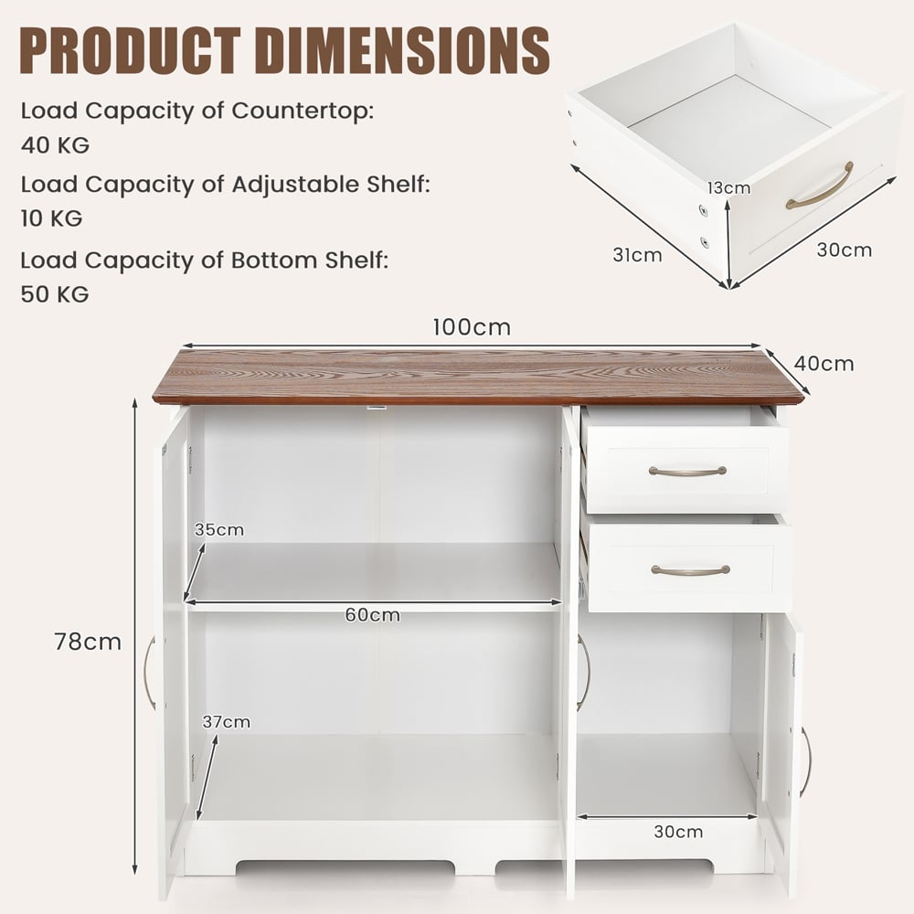 Costway 3 Door 2 Drawer White Storage Cabinet Image 9