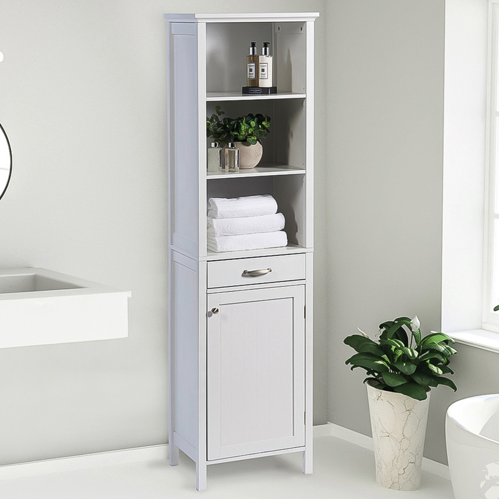 Greenhurst Single Door Single Drawer White Tall Storage Cabinet Image 1