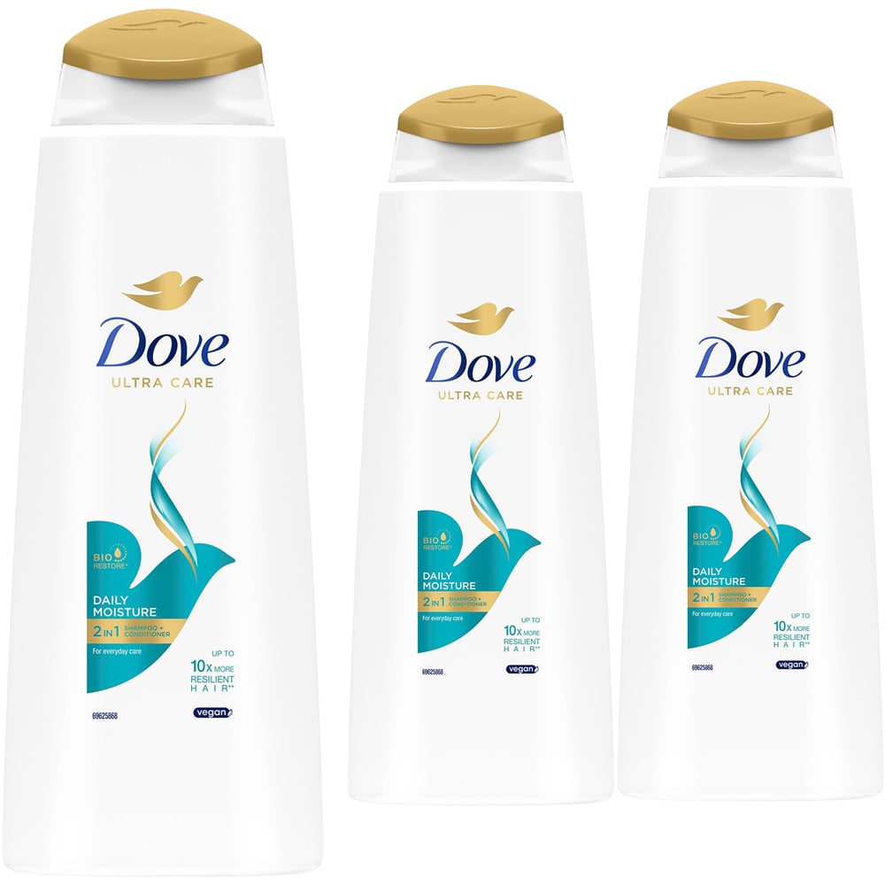 Dove Nutritive Solutions Daily Moisture 2-in-1 Shampoo and Conditioner 400ml 3 Pack Image 1