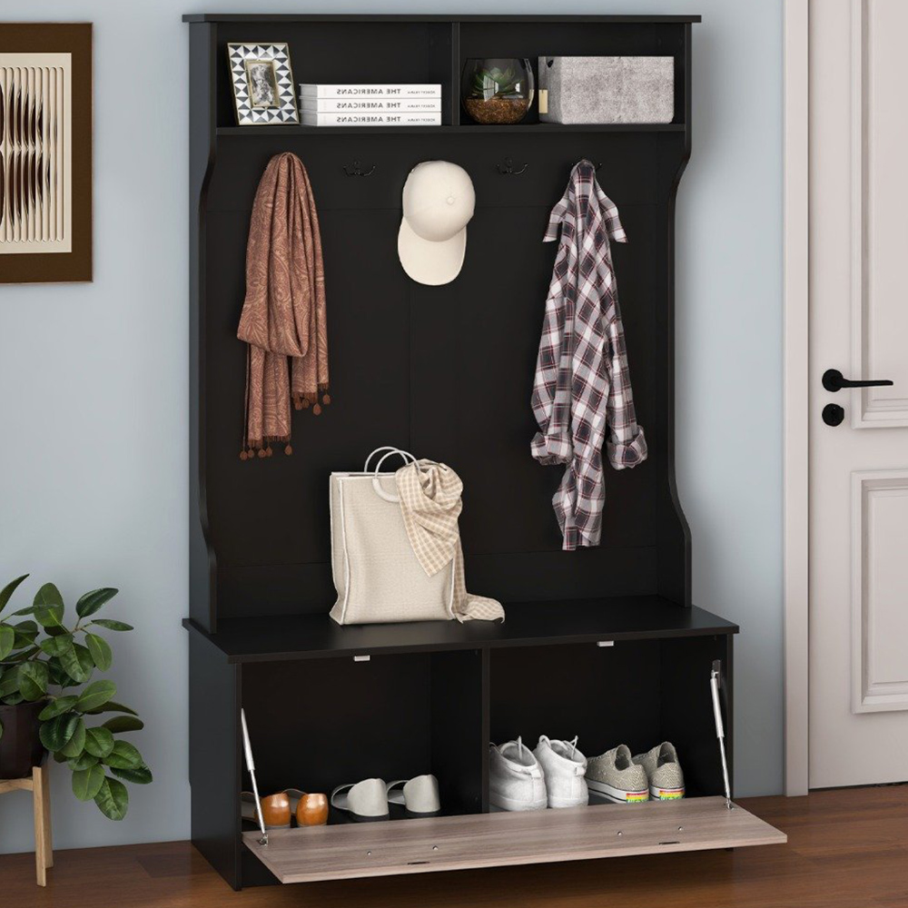 Costway 2 Shelf 5 Double Hook Black Freestanding Coat Rack | Wilko
