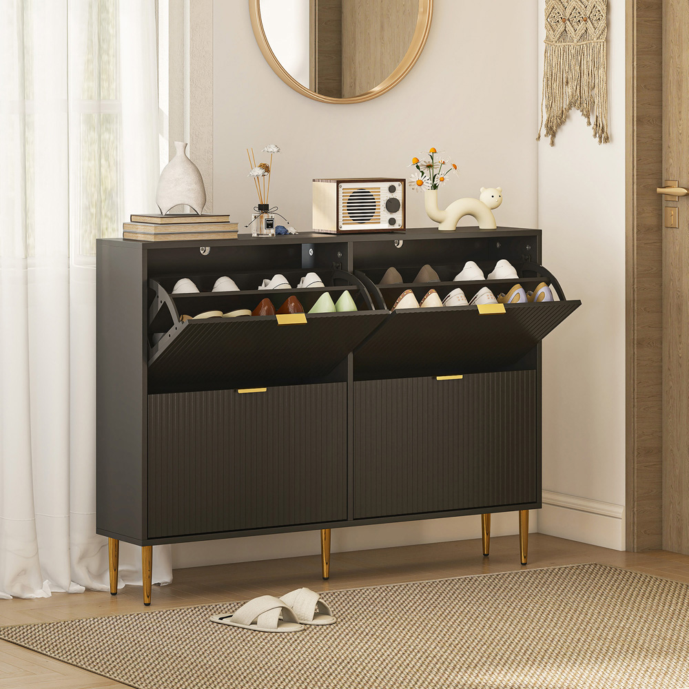 HOMCOM 4 Flip Drawer Black Slim Shoe Storage Cabinet Image 4