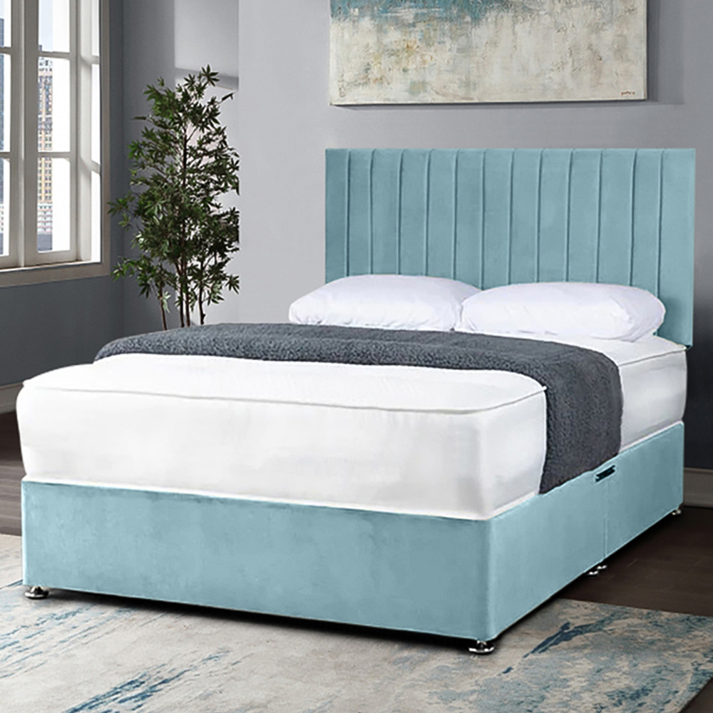 Eleganza Home Naptime Double Duck Egg Plush Divan Bed with Lined Headboard Image 1