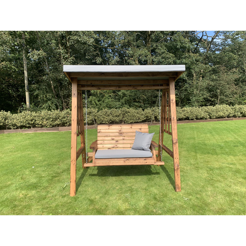 Charles Taylor Dorset 2 Seater Swing with Grey Cushions and Roof Cover Image 6