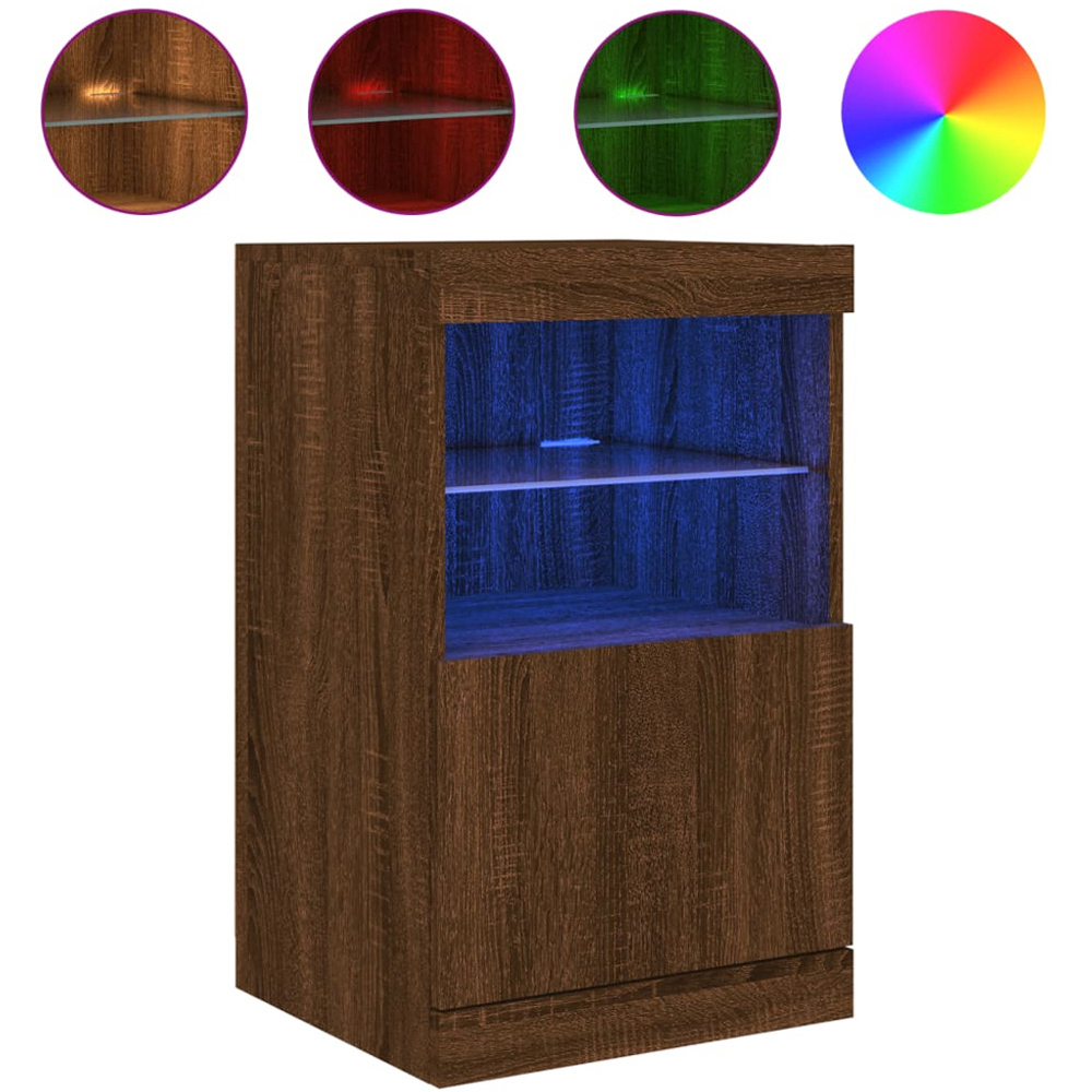 vidaXL Single Door 2 Shelf Brown Oak LED Sideboard Image 3
