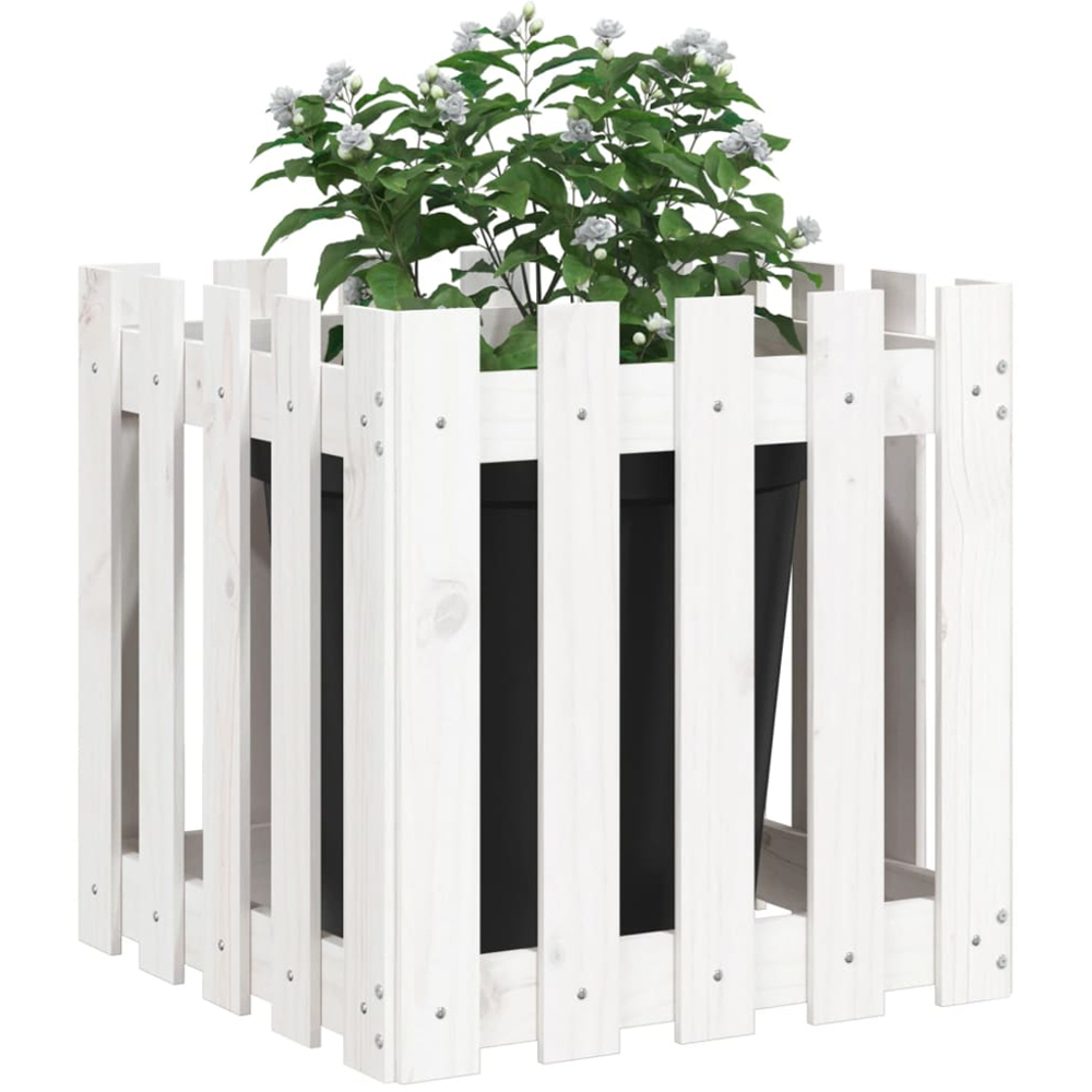 vidaXL White Pine Wood Garden Planter 50 x 50 x 50cm Image 2
