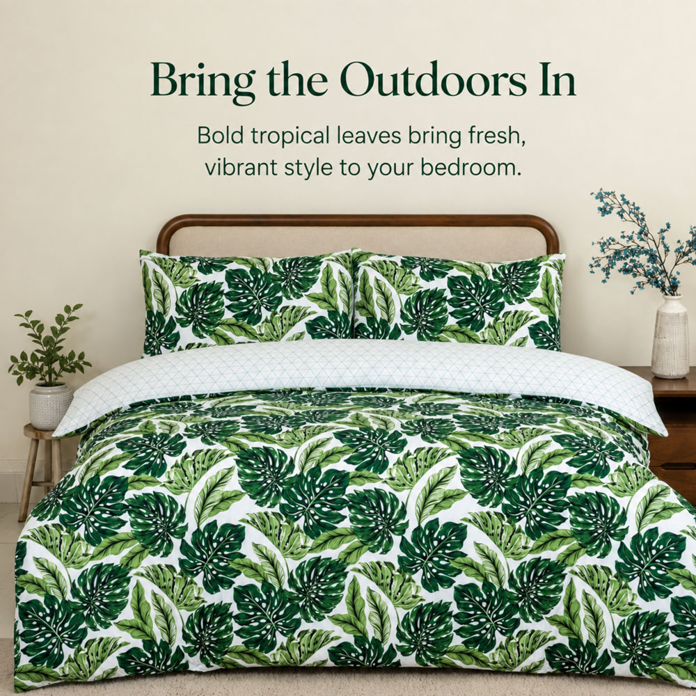 MHG Living King Size Verdant Heaven and Green Tropical Leaf Reversible Duvet Cover Set Image 2