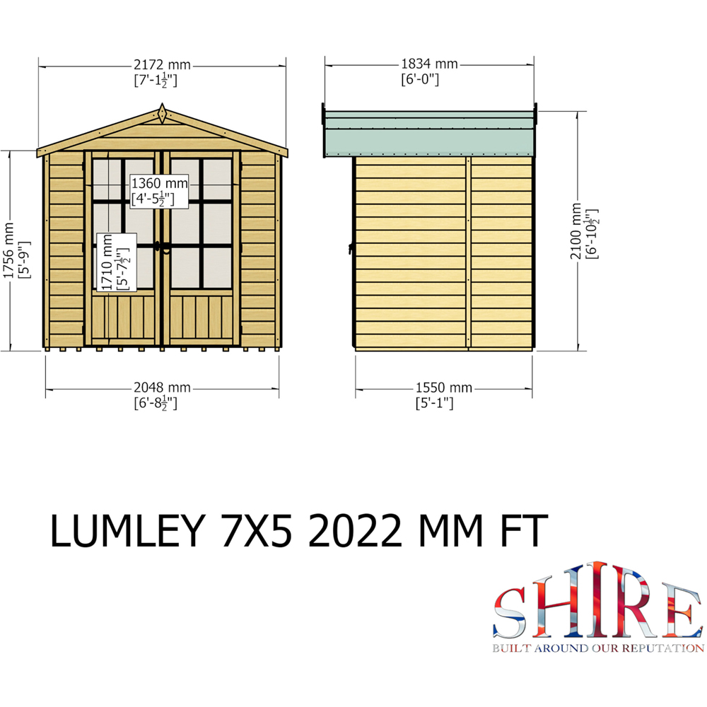 Shire Lumley 7 x 5ft Double Door Traditional Summerhouse Image 9