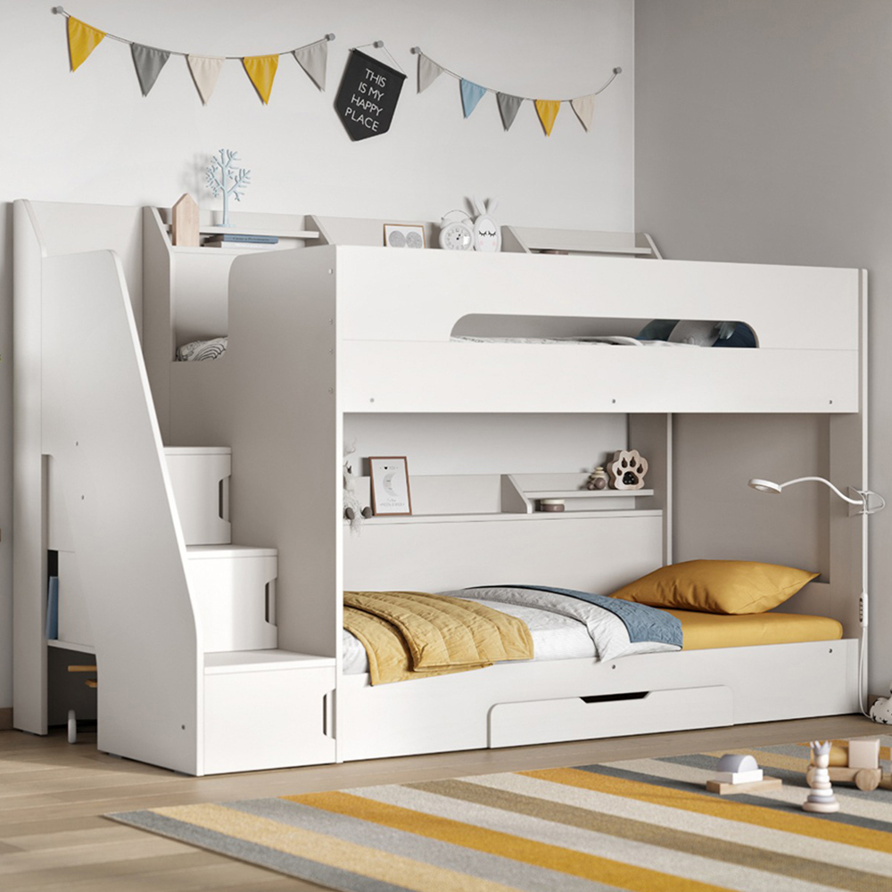 Flair Slick White Staircase Bunk Bed with Storage Image 1