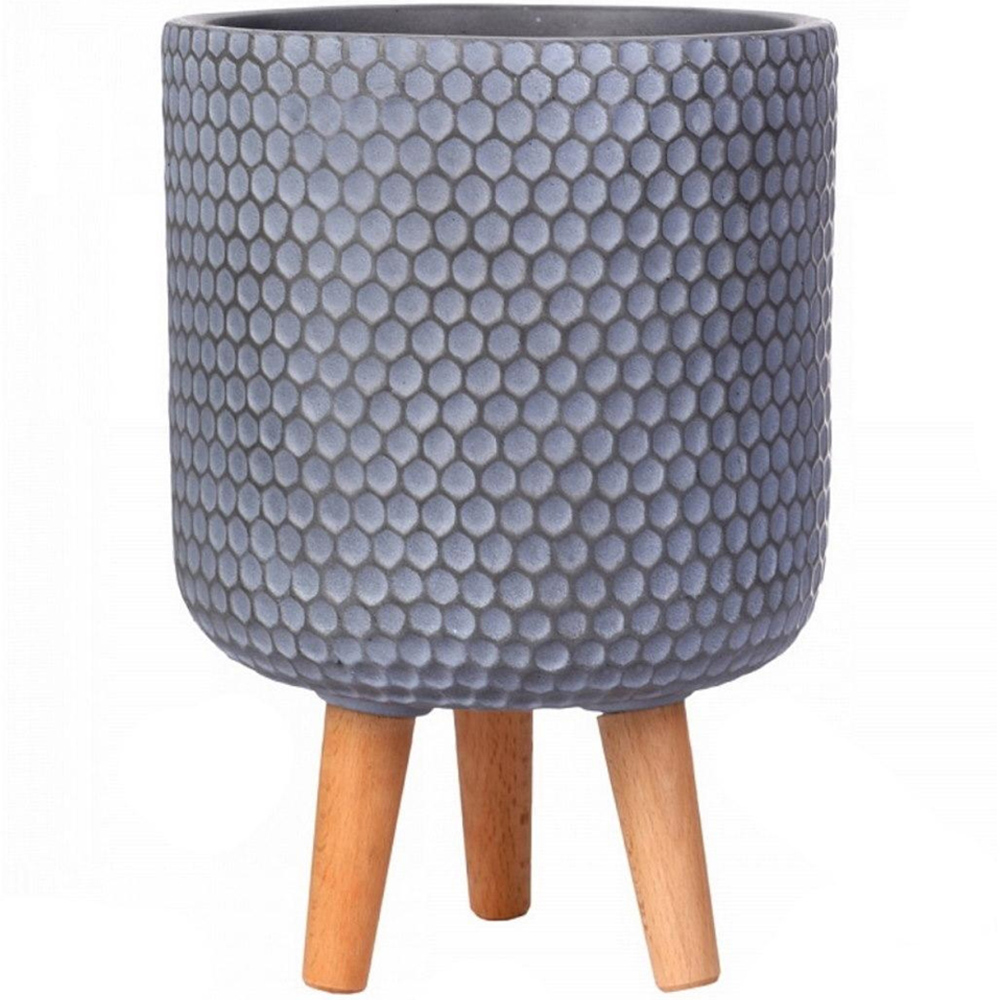wilko Honeycomb Green Grey Cylinder Garden Indoor Planter on Legs 34cm Image 1