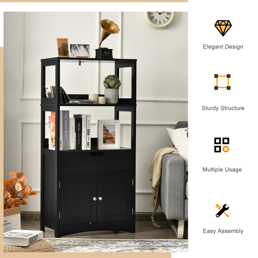 Costway Multipurpose Storage Cabinet with Drawer for Bathroom-Black Image 6
