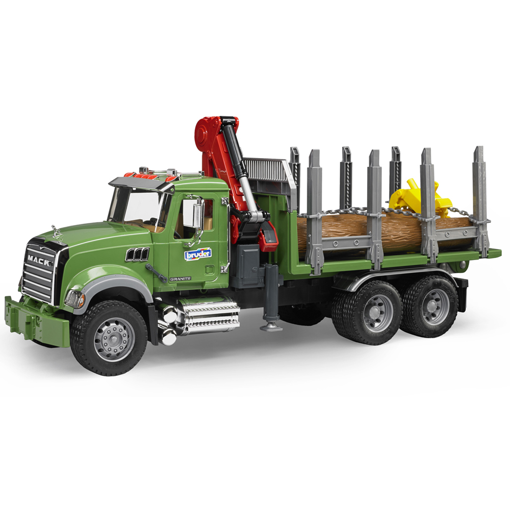 Bruder MACK Granite Timber Truck with Loading Crane Grab and 3 Trunks Image 3