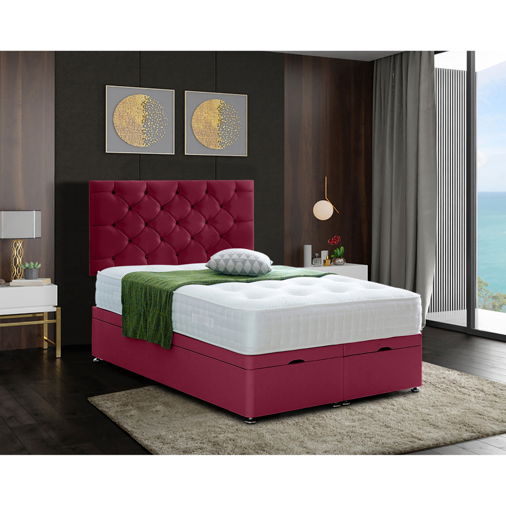 Eleganza Home Resthaven Super King Size Maroon Plush Velvet Divan Ottoman Bed with Headboard Image 2