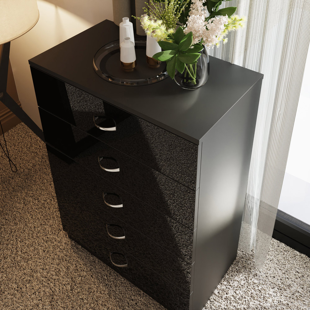 FWStyle Chilton 5 Drawer Black Gloss Chest of Drawers Image 6