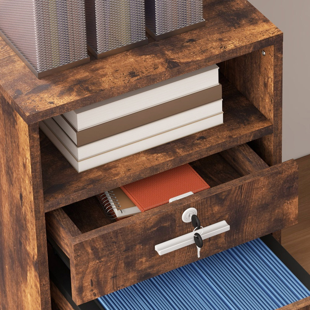 Portland Vinsetto Rustic Brown Lockable Filing Cabinet Image 3