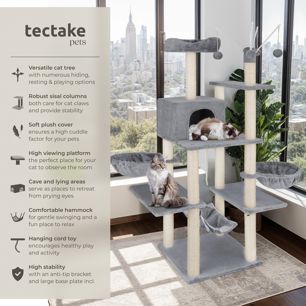 tectake Lilou Grey Cat Tree with Scratching Post 165cm Image 6