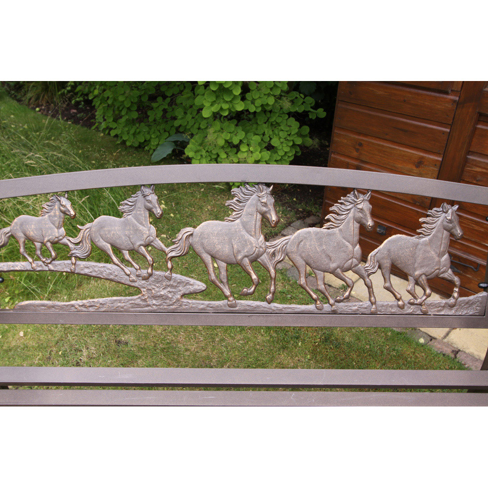 Gardeco 2 Seater Running Horse Motif Bronze Patina Steel framed Cast Iron Bench Image 3