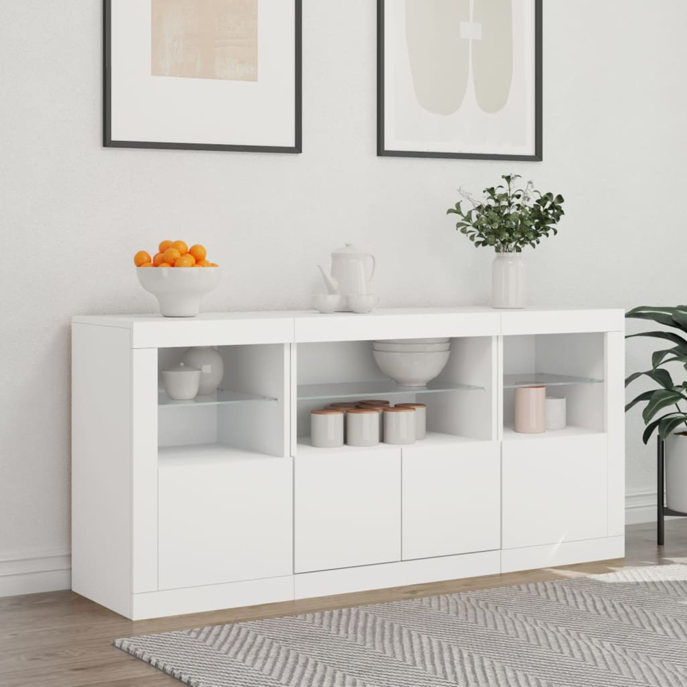 vidaXL 4 Door 6 Shelf White LED Sideboard Image 3