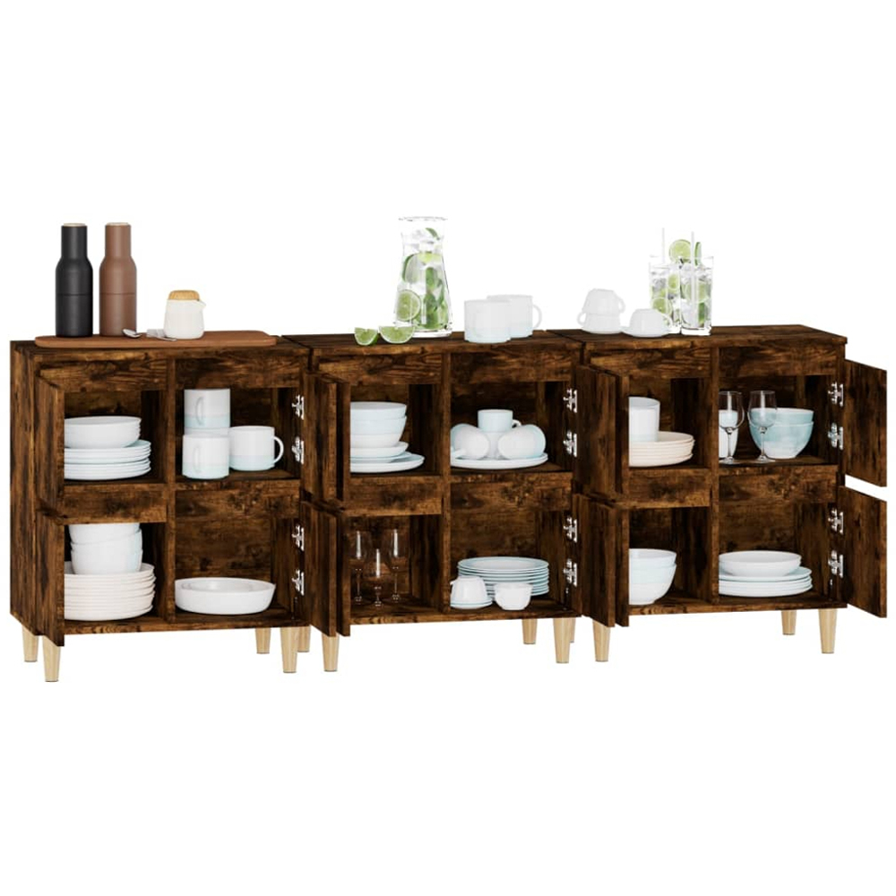 vidaXL 4 Door Smoked Oak Sideboard Set of 3 Image 5