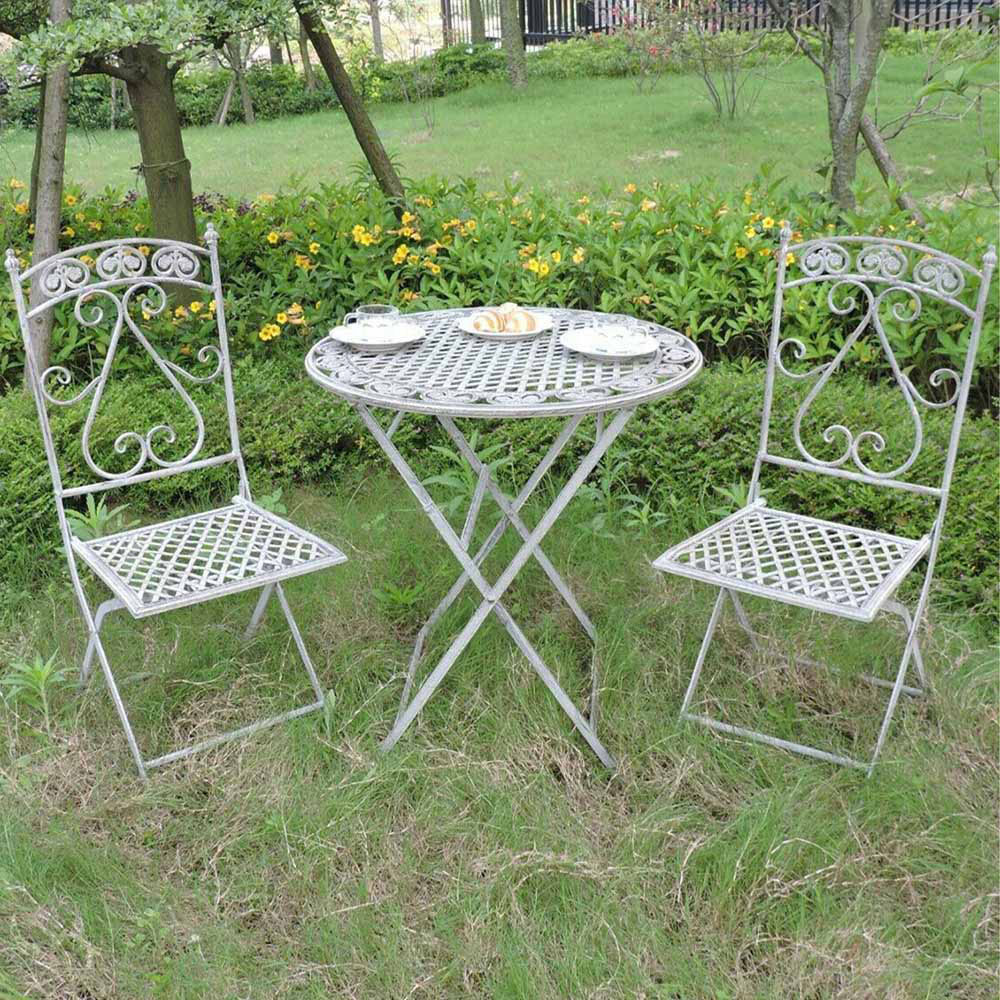 GlamHaus Milan 2 Seater Garden Bistro Set Antique Grey Image 1