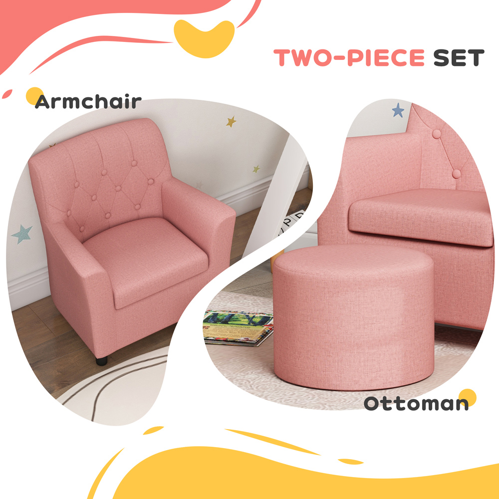 AIYAPLAY Pink Kids Sofa Set with Footrest Image 5