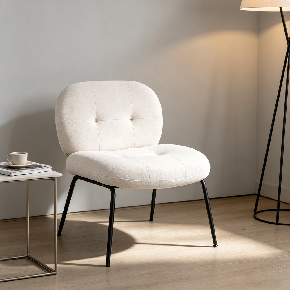 Living and Home Beige Soft Fabric Lounge Chair Image 7