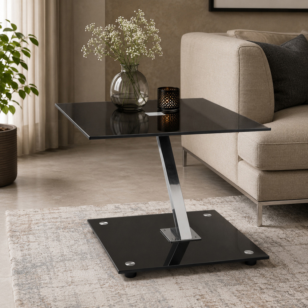 Premier Housewares Black and Chrome End Table with Tempered Glass Top Image 4