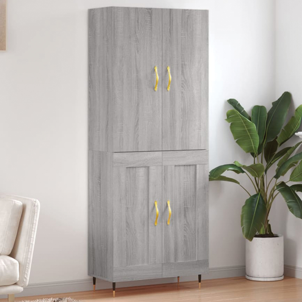 vidaXL 4 Door Grey Sonoma Highboard with Gold Handles Image 1