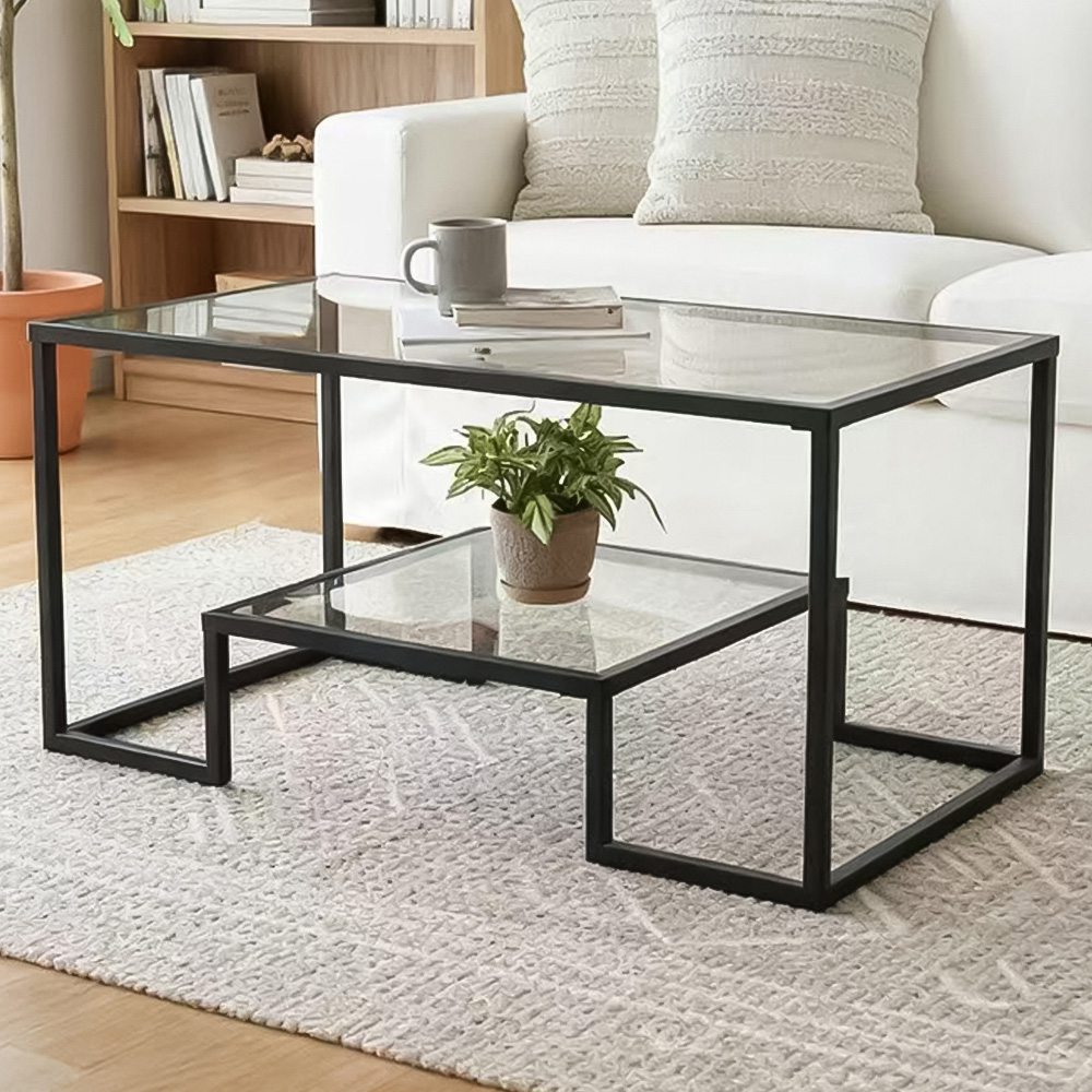 Alivio Single Shelf Transparent Modern Industrial Coffee Table Image 1