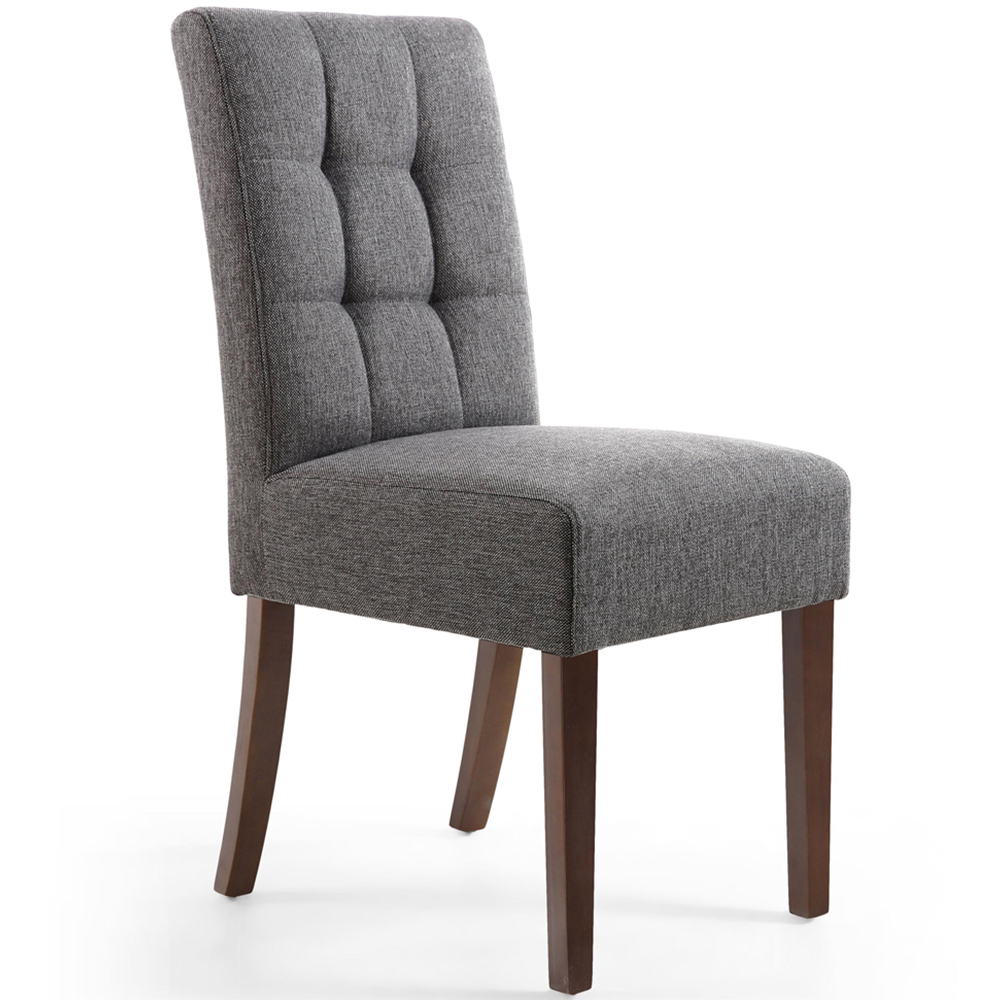 Portland Harlow Steel Grey Linen Walnut Legs Waffle Back Dining Chair Image 2