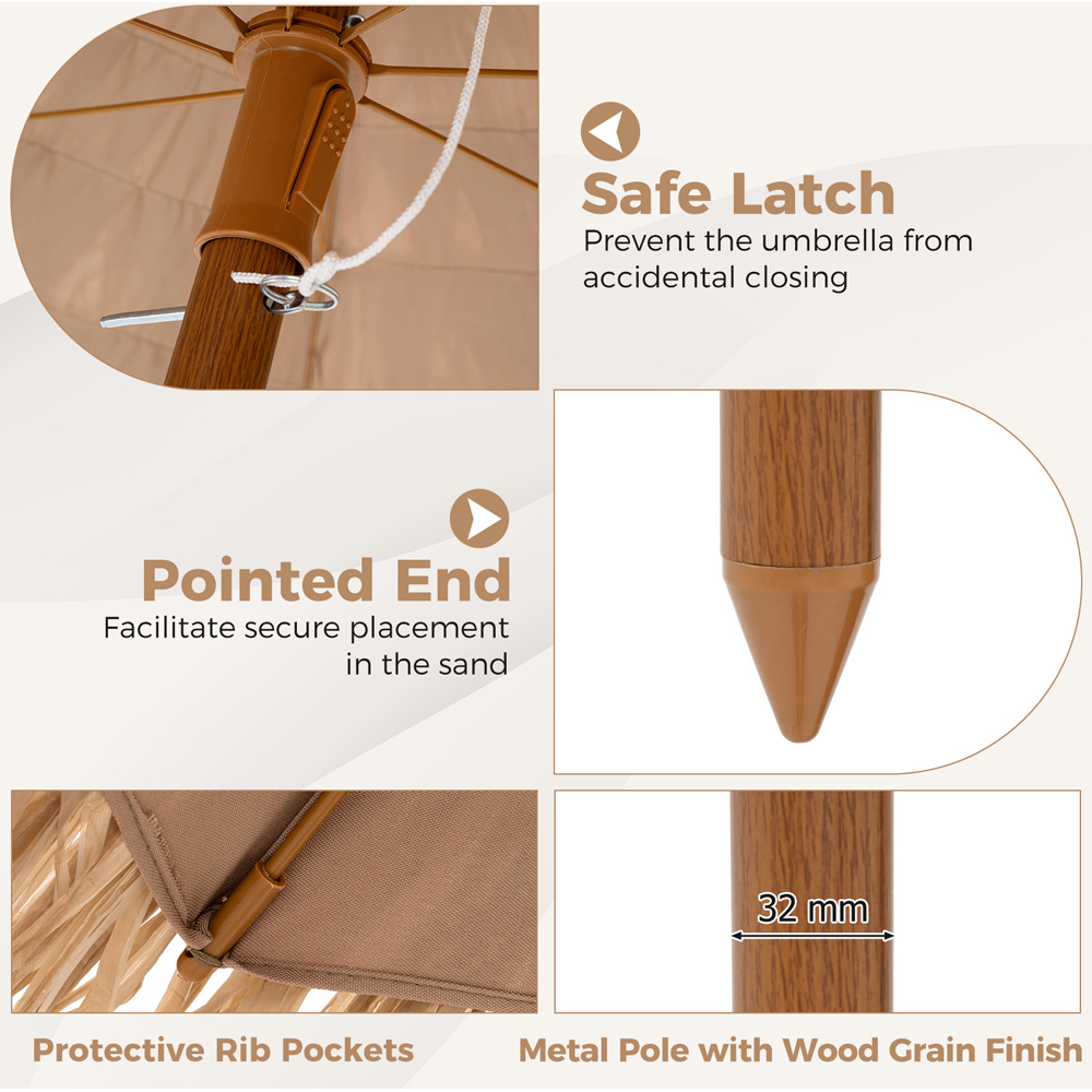 Costway Hula Thatched Tiki Tilt Umbrella 196cm Image 6