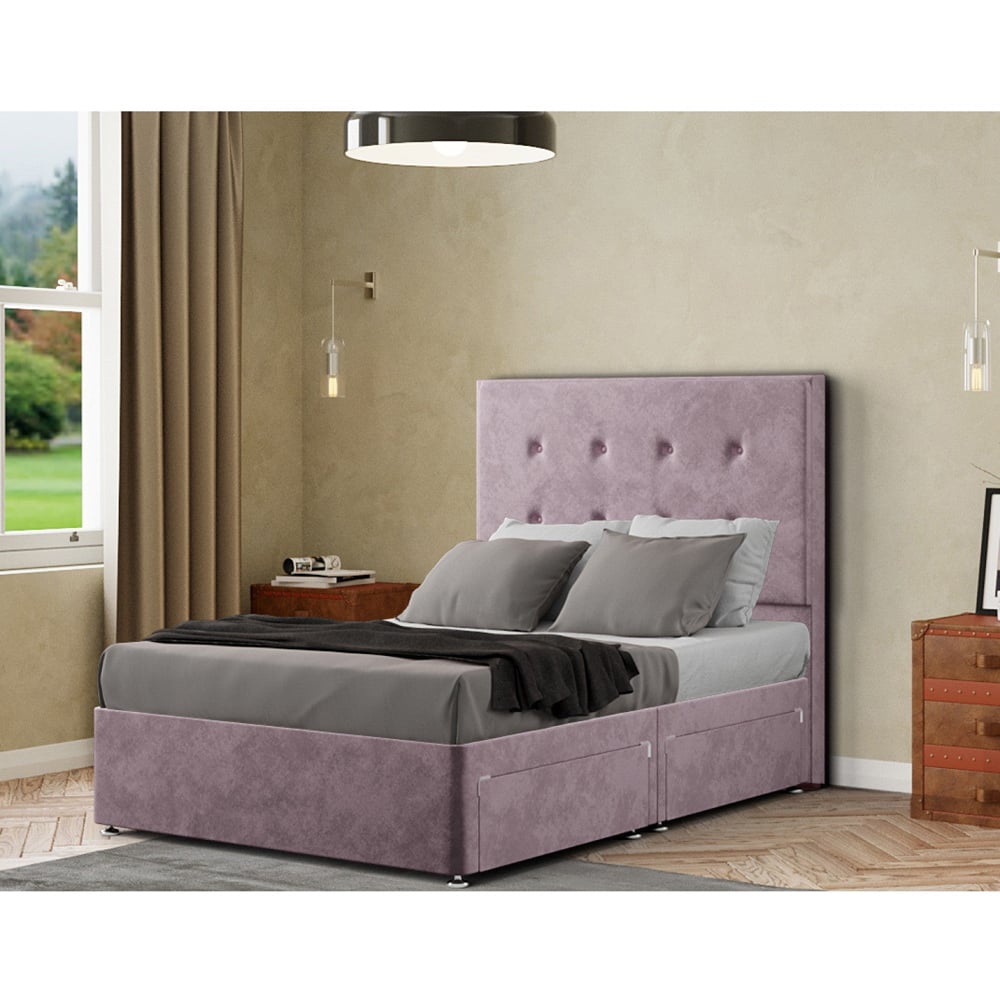 Portland Darlington Small Double Blush Plush Divan Bed with 2 Drawers and Headboard Image 3