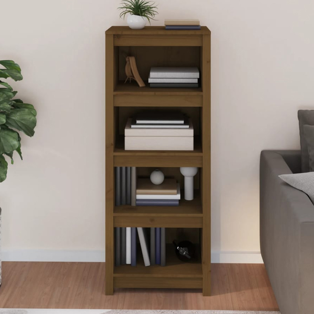 vidaXL 4 Shelf Honey Brown Solid Pine Wood Bookcase Image 1
