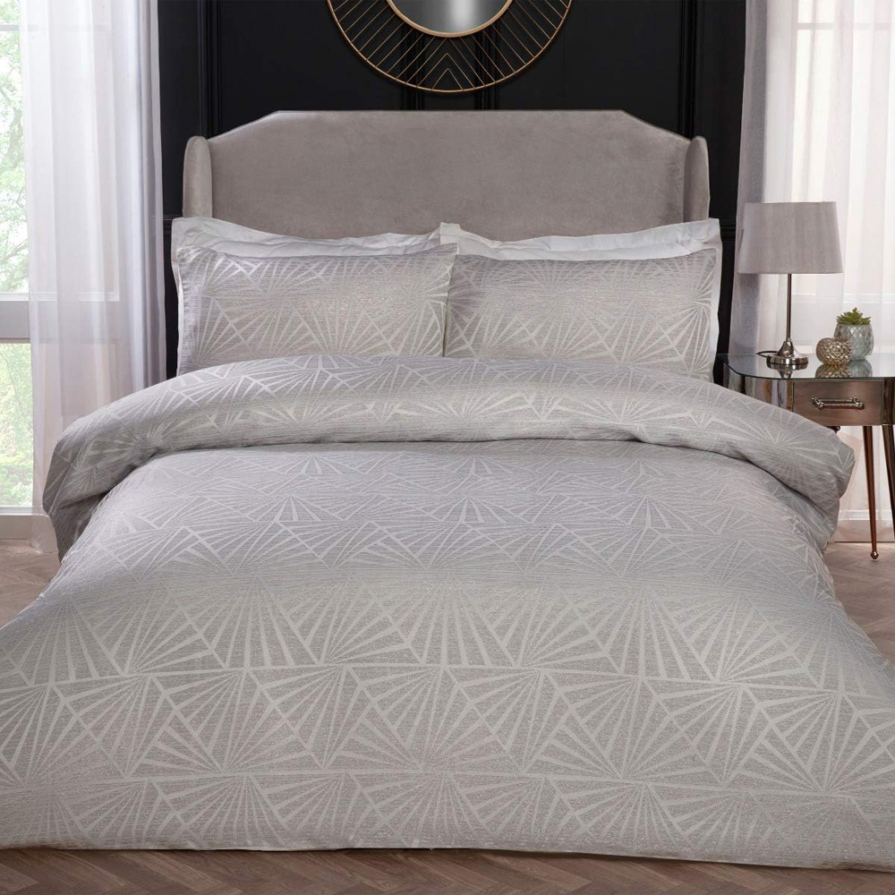 Smart Living Double Natural Lurex Jacquard Geometric Duvet Cover Set Image 1